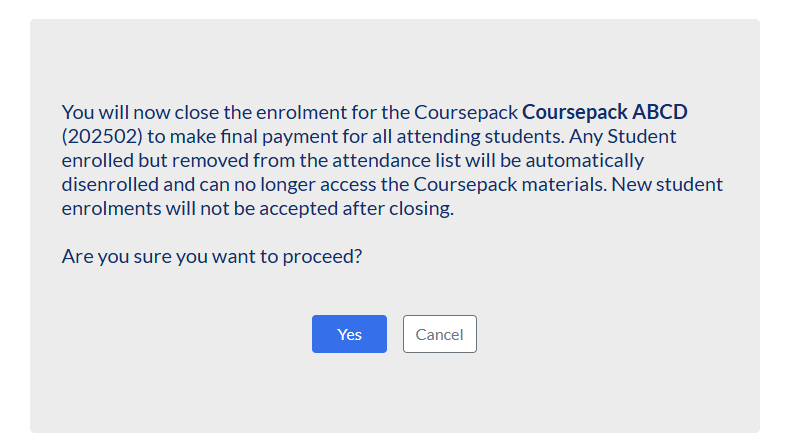 confirm close enrollment and proceed